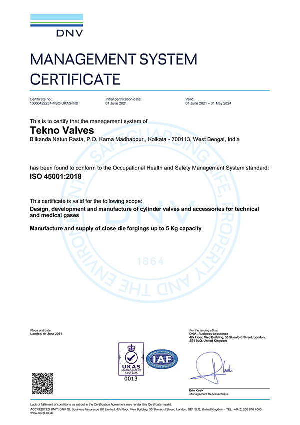 Tekno Valves receives Management System Certification for ISO 45001 on ...